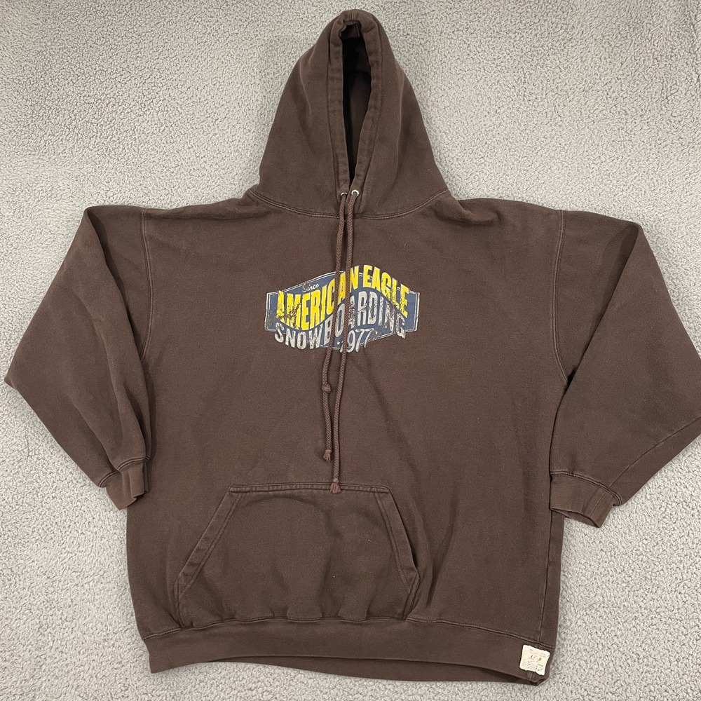 VTG American Eagle Snowboarding Hoodie Men 2XL Brown Skater Y2K Pullover
